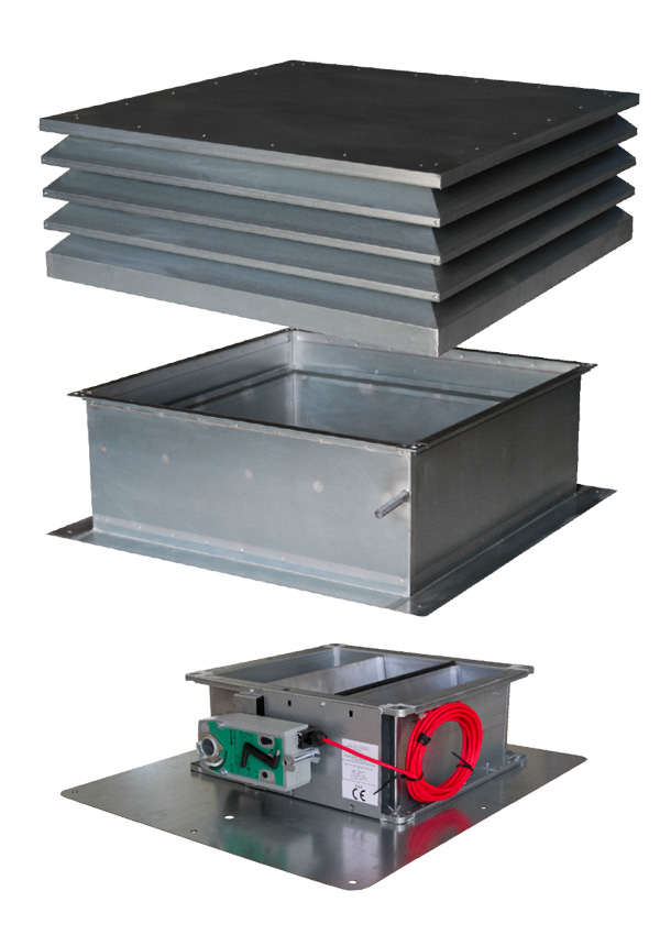 JK-180 HVL – Roof vent with blades and spring return motor-activated ventilation flap